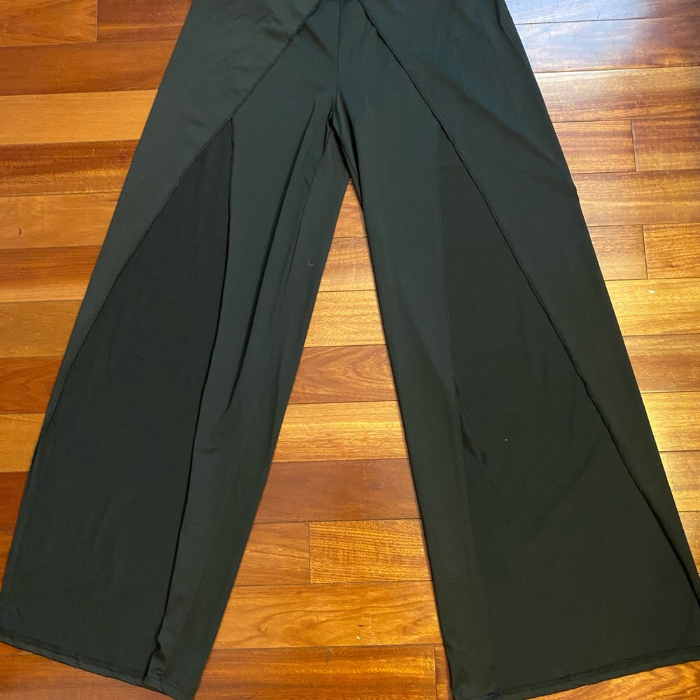 Black two piece open front pants set
